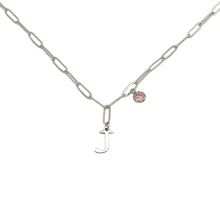 Alphabet Birthstone Paperclip Necklace Silver (H-N)