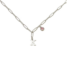 Alphabet Birthstone Paperclip Necklace Silver (H-N)