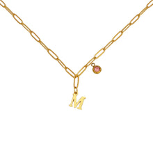 Alphabet Birthstone Paperclip Necklace Gold (H-N)