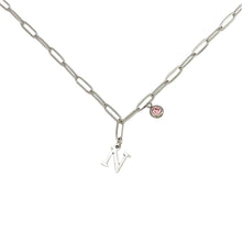 Alphabet Birthstone Paperclip Necklace Silver (H-N)