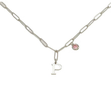 Alphabet Birthstone Paperclip Necklace Silver (O-U)