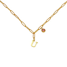 Alphabet Birthstone Paperclip Necklace Gold (O-U)