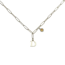 Alphabet Birthstone Paperclip Necklace Silver (A-G)