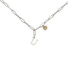 Alphabet Birthstone Paperclip Necklace Silver (O-U)