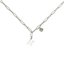 Alphabet Birthstone Paperclip Necklace Silver (H-N)