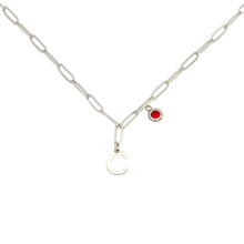 Alphabet Birthstone Paperclip Necklace Silver (A-G)