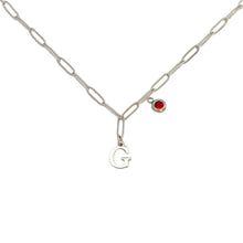 Alphabet Birthstone Paperclip Necklace Silver (A-G)