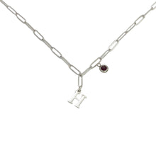 Alphabet Birthstone Paperclip Necklace Silver (H-N)