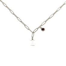 Alphabet Birthstone Paperclip Necklace Silver (H-N)