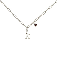 Alphabet Birthstone Paperclip Necklace Silver (H-N)