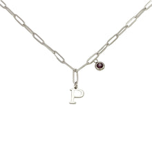 Alphabet Birthstone Paperclip Necklace Silver (O-U)