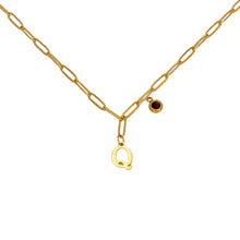 Alphabet Birthstone Paperclip Necklace Gold (O-U)