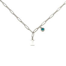 Alphabet Birthstone Paperclip Necklace Silver (H-N)