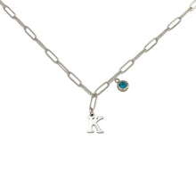 Alphabet Birthstone Paperclip Necklace Silver (H-N)