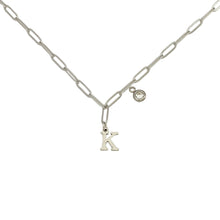 Alphabet Birthstone Paperclip Necklace Silver (H-N)