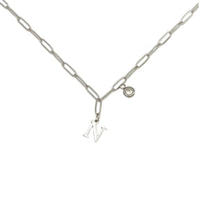 Alphabet Birthstone Paperclip Necklace Silver (H-N)