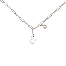 Alphabet Birthstone Paperclip Necklace Silver (O-U)