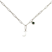 Alphabet Birthstone Paperclip Necklace Silver (H-N)