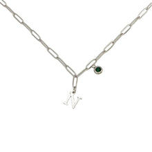Alphabet Birthstone Paperclip Necklace Silver (H-N)