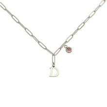 Alphabet Birthstone Paperclip Necklace Silver (A-G)