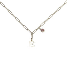 Alphabet Birthstone Paperclip Necklace Silver (A-G)