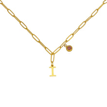 Alphabet Birthstone Paperclip Necklace Gold (H-N)