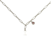 Alphabet Birthstone Paperclip Necklace Silver (H-N)