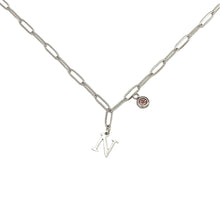 Alphabet Birthstone Paperclip Necklace Silver (H-N)