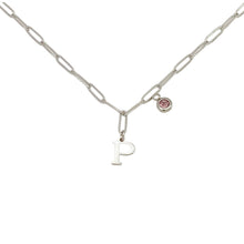 Alphabet Birthstone Paperclip Necklace Silver (O-U)