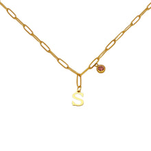 Alphabet Birthstone Paperclip Necklace Gold (O-U)