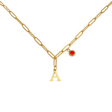 Alphabet Birthstone Paperclip Necklace Gold (A-G)