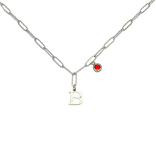 Alphabet Birthstone Paperclip Necklace Silver (A-G)
