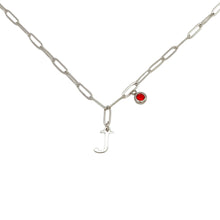 Alphabet Birthstone Paperclip Necklace Silver (H-N)