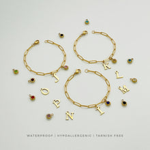 Alphabet Birthstone Paperclip Bracelet Gold (O-U) aishawng