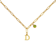 Alphabet Birthstone Paperclip Necklace Gold (A-G)
