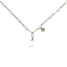 Alphabet Birthstone Paperclip Necklace Silver (H-N)