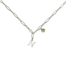 Alphabet Birthstone Paperclip Necklace Silver (H-N)