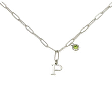 Alphabet Birthstone Paperclip Necklace Silver (O-U)