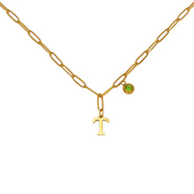 Alphabet Birthstone Paperclip Necklace Gold (O-U)