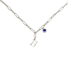 Alphabet Birthstone Paperclip Necklace Silver (H-N)