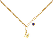 Alphabet Birthstone Paperclip Necklace Gold (H-N)