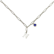 Alphabet Birthstone Paperclip Necklace Silver (H-N)