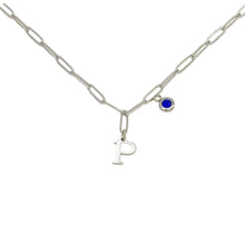 Alphabet Birthstone Paperclip Necklace Silver (O-U)