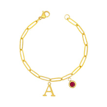 Alphabet Birthstone Paperclip Bracelet Gold (A-G) aishawng