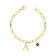 Alphabet Birthstone Paperclip Bracelet Gold (A-G) aishawng