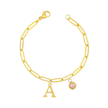Alphabet Birthstone Paperclip Bracelet Gold (A-G) aishawng