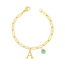 Alphabet Birthstone Paperclip Bracelet Gold (A-G) aishawng