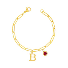 Alphabet Birthstone Paperclip Bracelet Gold (A-G) aishawng