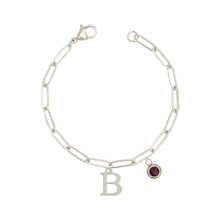 Alphabet Birthstone Paperclip Bracelet Silver (A-G)