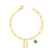 Alphabet Birthstone Paperclip Bracelet Gold (A-G) aishawng